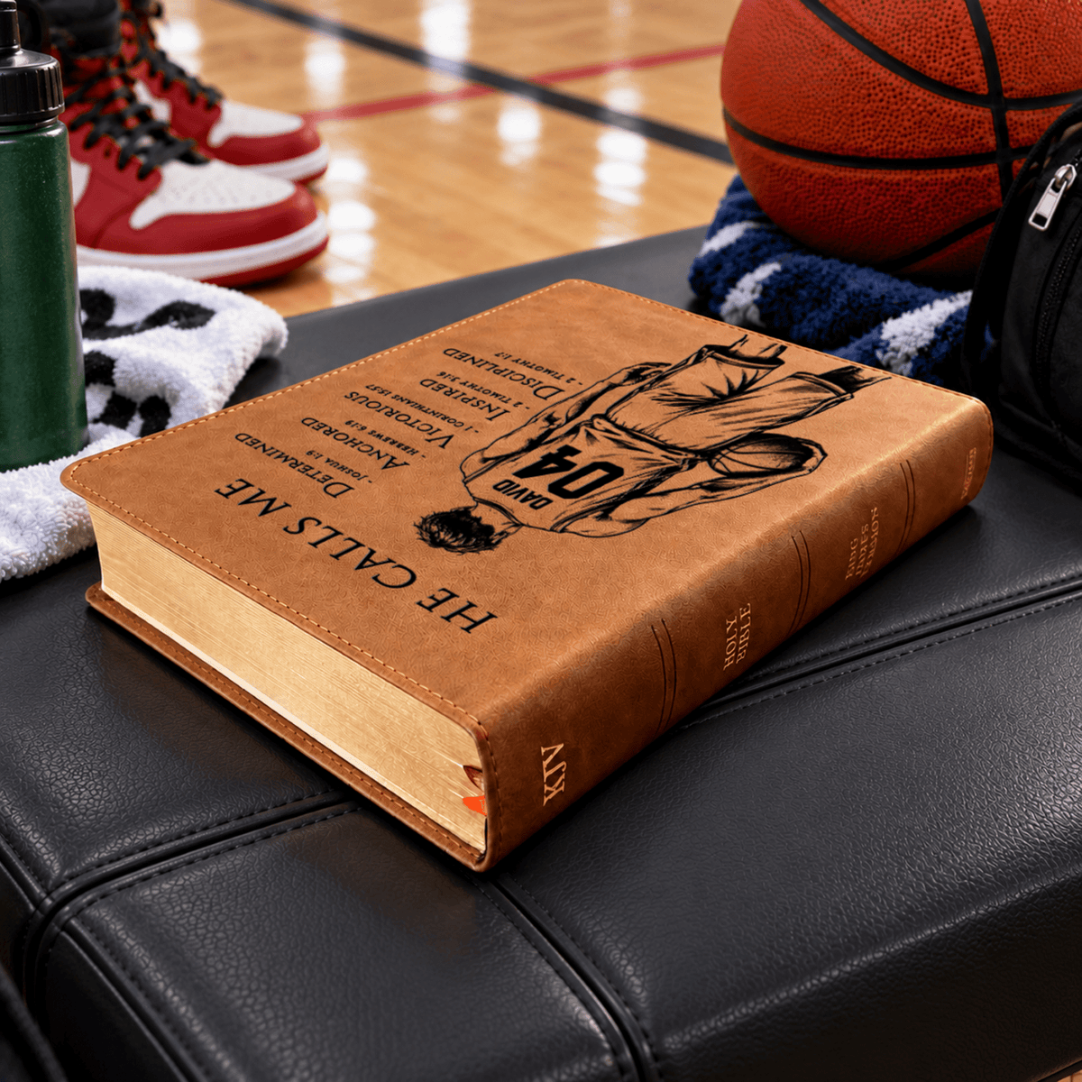 Personalized KJV Wide-Margin Bible, Custom Engraved Acrostic Name with Verse Reference, Christian Sports Gift for Basketball Players - Religious Books - Aylev