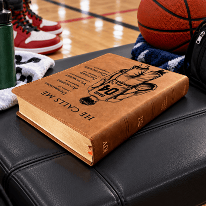 Personalized KJV Wide-Margin Bible, Custom Engraved Acrostic Name with Verse Reference, Christian Sports Gift for Basketball Players - Religious Books - Aylev