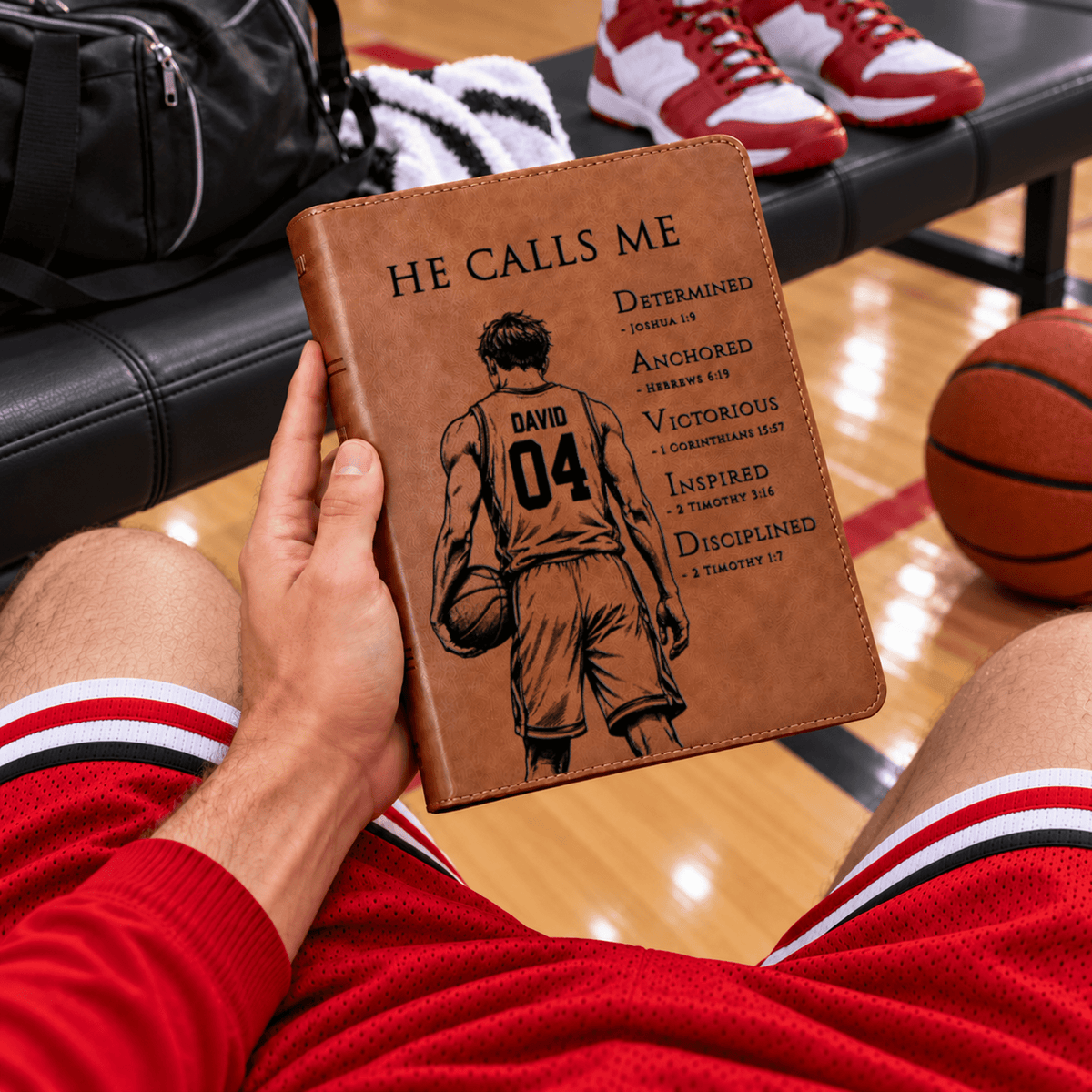 Personalized KJV Wide-Margin Bible, Custom Engraved Acrostic Name with Verse Reference, Christian Sports Gift for Basketball Players - Religious Books - Aylev