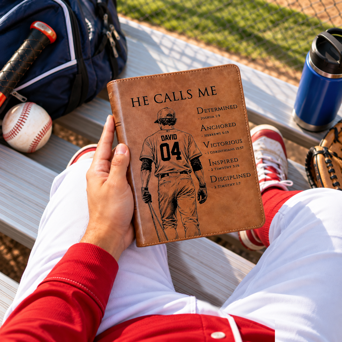 Personalized KJV Wide-Margin Bible, Custom Engraved Acrostic Name with Verse Reference, Christian Sports Gift for Baseball Players - Religious Books - Aylev