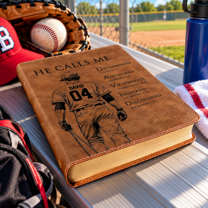 Personalized KJV Wide-Margin Bible, Custom Engraved Acrostic Name with Verse Reference, Christian Sports Gift for Baseball Players - Religious Books - Aylev