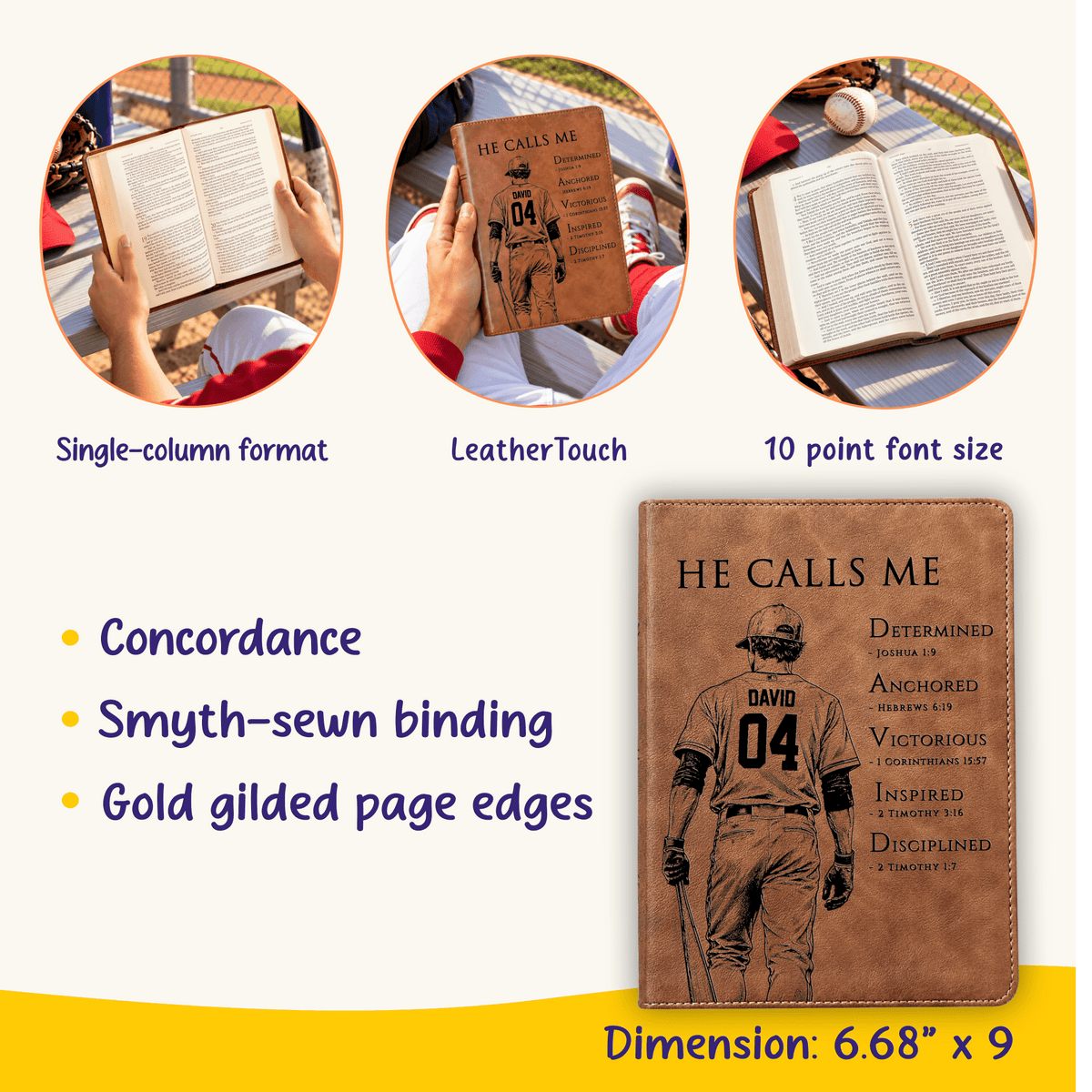 Personalized KJV Wide-Margin Bible, Custom Engraved Acrostic Name with Verse Reference, Christian Sports Gift for Baseball Players - Religious Books - Aylev