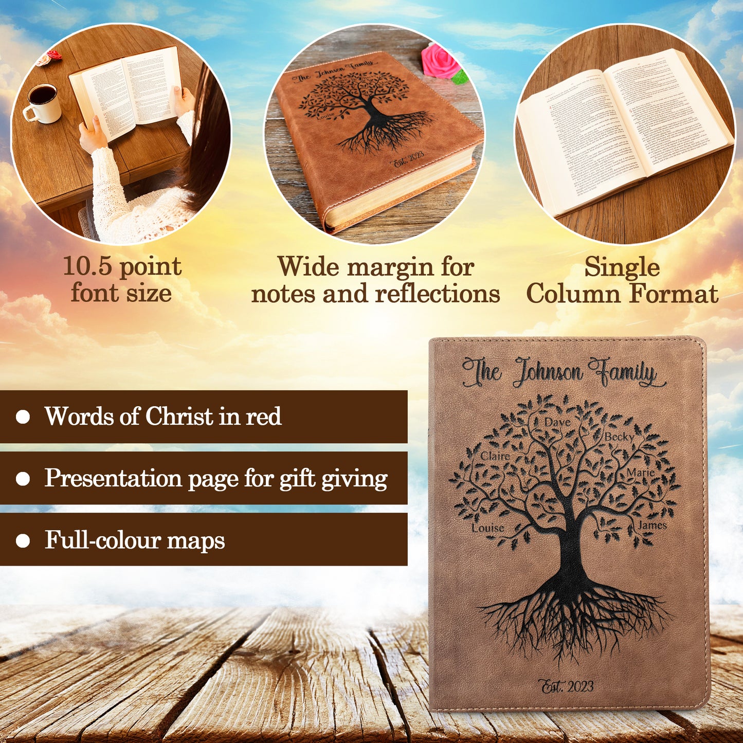 Personalized Family Bible | Custom KJV Family Tree Wide Margin Bible | Engraved Bible Wedding Bible Christian Gifts Family Bible for Wedding - Aylev