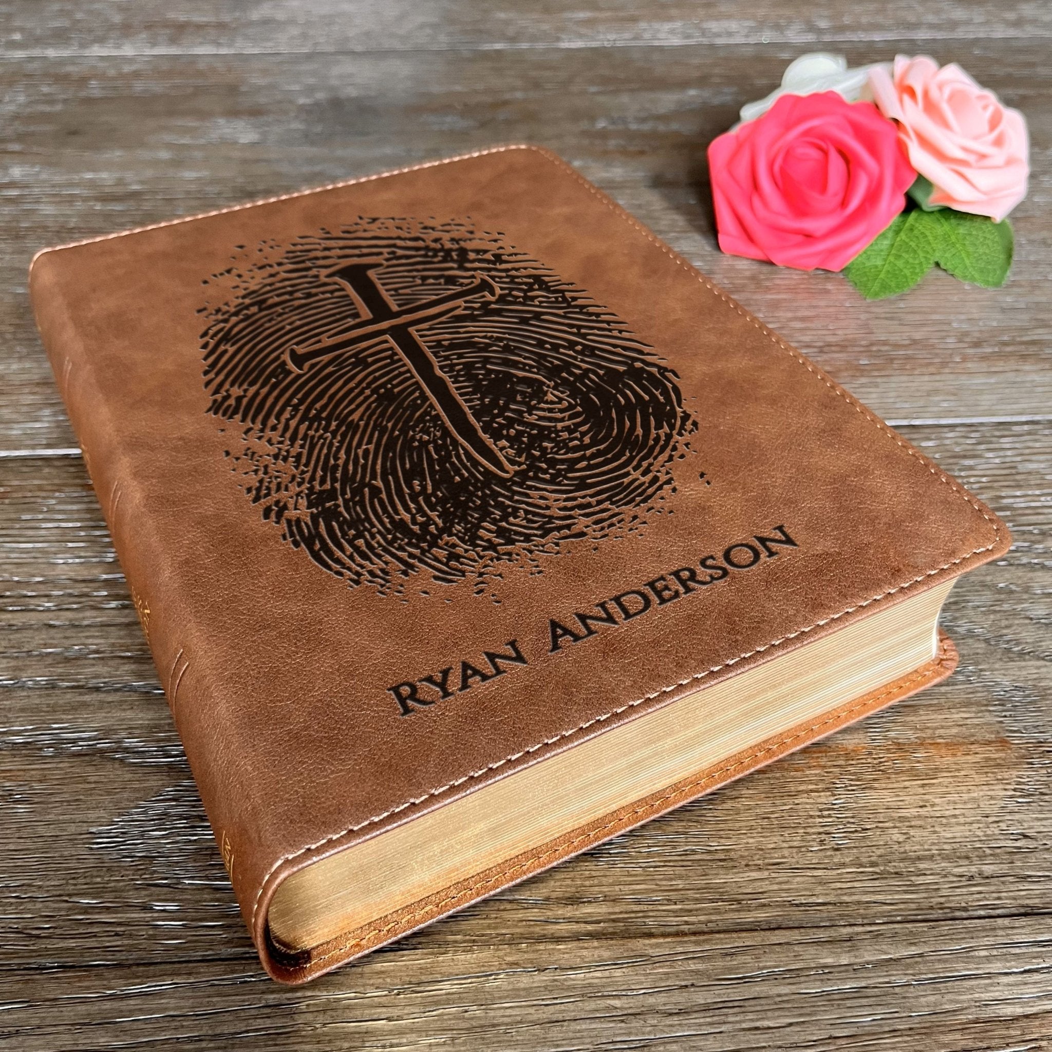 Personalized KJV Bible, Custom Fingerprint & Cross Design with Name Engraved, Wide - Margin Bible, Gift for Baptism, Wedding, Confirmation - Religious Books - Aylev