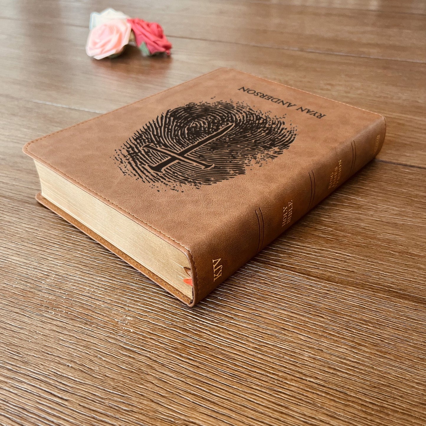 Personalized KJV Bible, Custom Fingerprint & Cross Design with Name Engraved, Wide - Margin Bible, Gift for Baptism, Wedding, Confirmation - Religious Books - Aylev