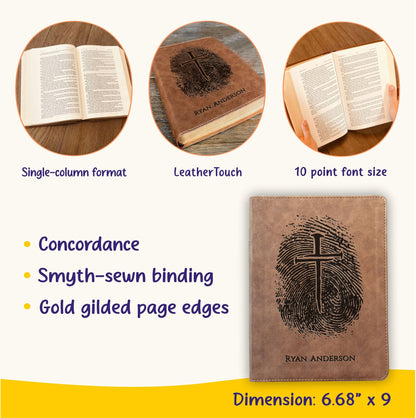 Personalized KJV Bible, Custom Fingerprint & Cross Design with Name Engraved, Wide - Margin Bible, Gift for Baptism, Wedding, Confirmation - Religious Books - Aylev