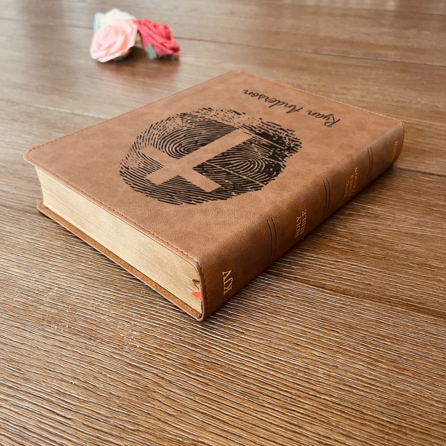 Personalized KJV Bible, Custom Fingerprint & Cross Design with Name Engraved, Wide - Margin Bible, Gift for Baptism, Wedding, Confirmation - Religious Books - Aylev