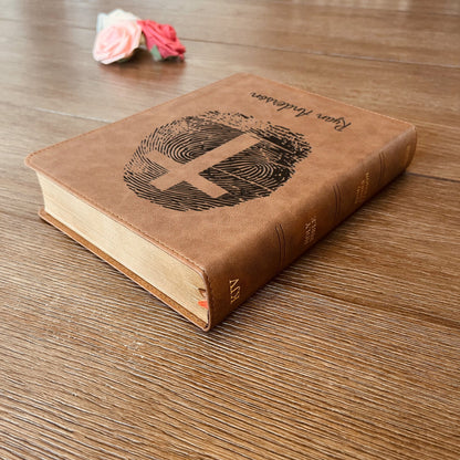 Personalized KJV Bible, Custom Fingerprint & Cross Design with Name Engraved, Wide - Margin Bible, Gift for Baptism, Wedding, Confirmation - Religious Books - Aylev