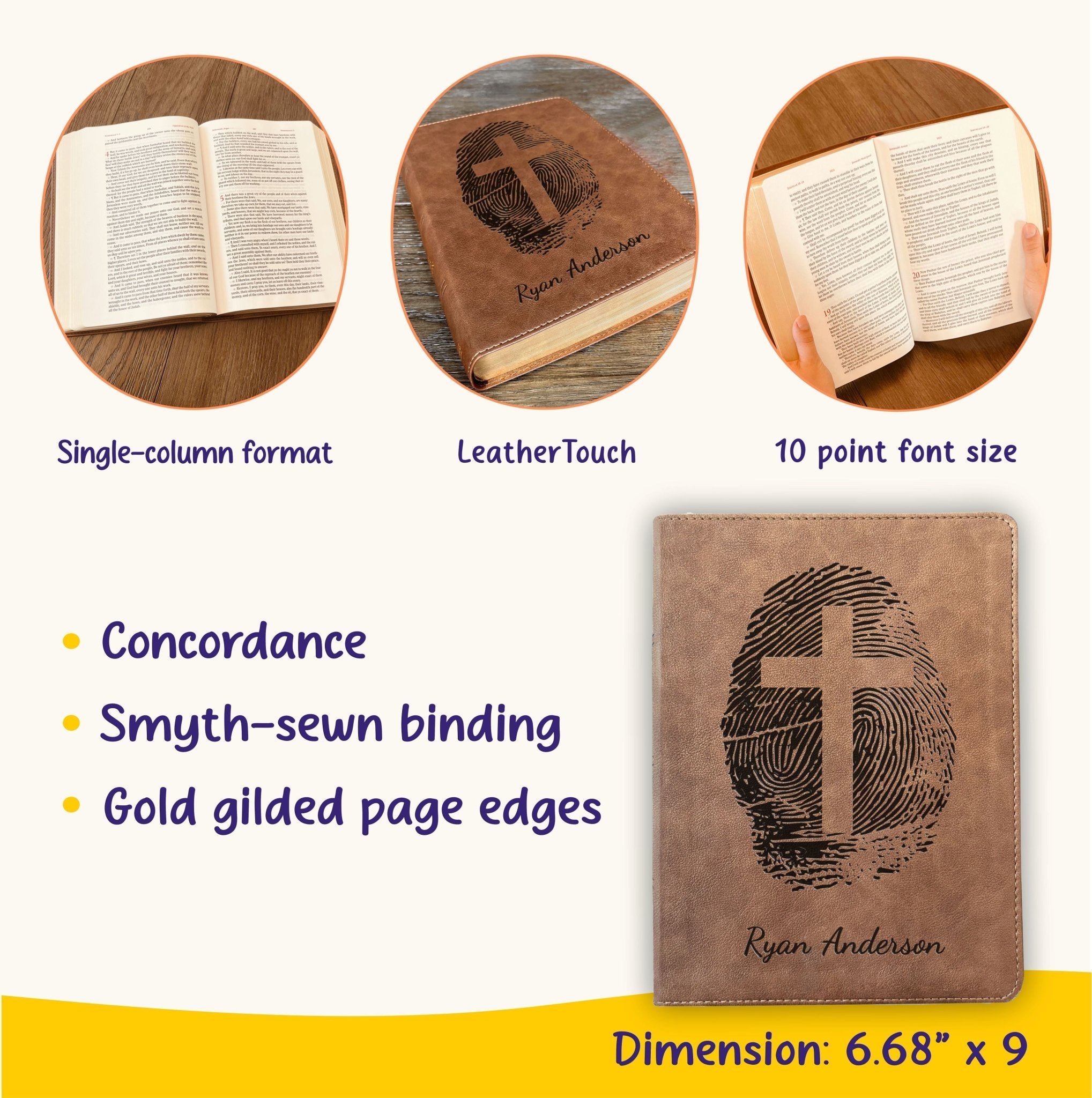 Personalized KJV Bible, Custom Fingerprint & Cross Design with Name Engraved, Wide - Margin Bible, Gift for Baptism, Wedding, Confirmation - Religious Books - Aylev
