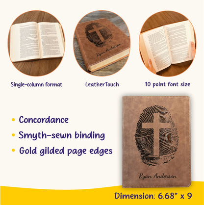 Personalized KJV Bible, Custom Fingerprint & Cross Design with Name Engraved, Wide - Margin Bible, Gift for Baptism, Wedding, Confirmation - Religious Books - Aylev