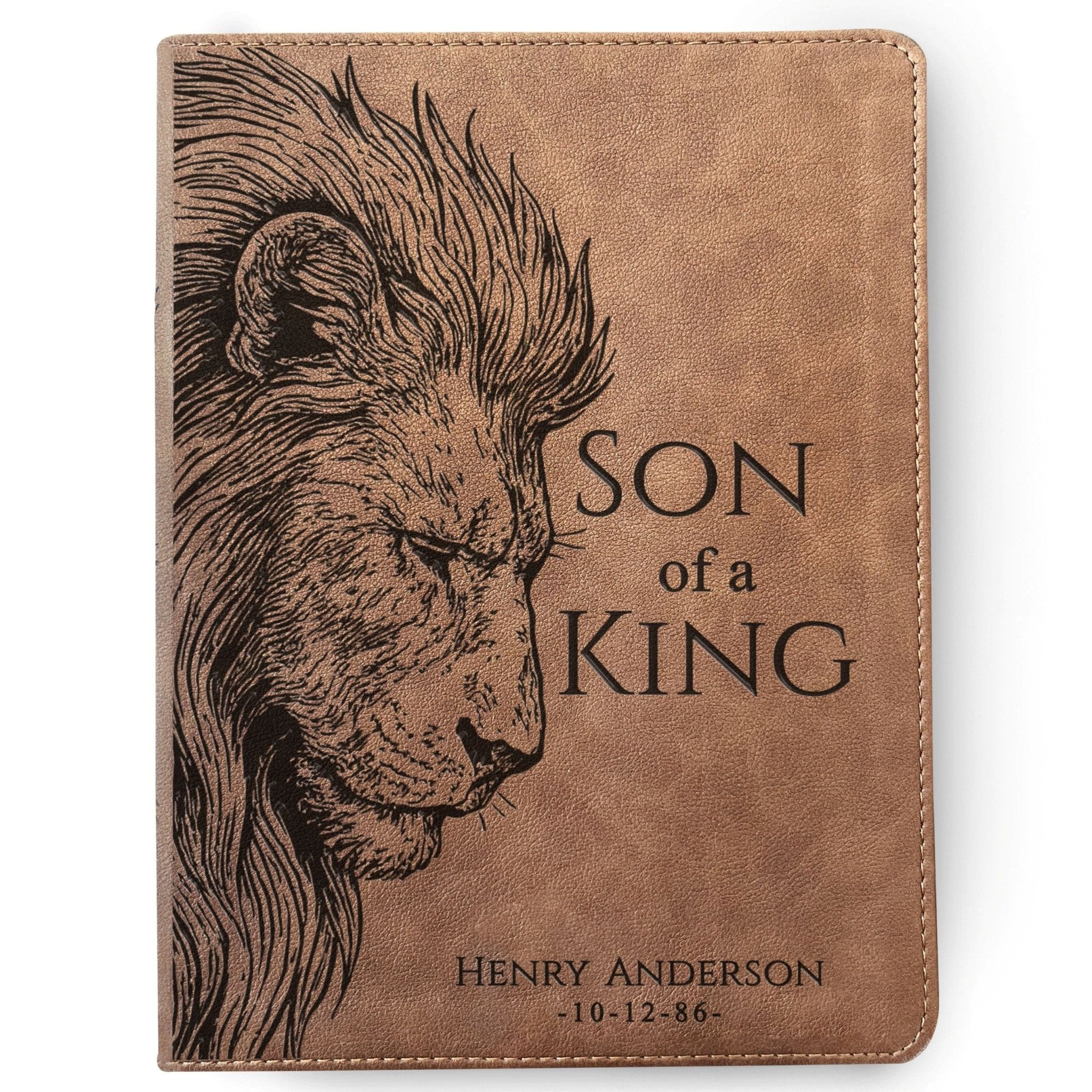 Personalized KJV Wide - Margin Bible, Son of a King Lion Design, Custom Engraved Name, Christian Gift, Baptism Gift, Bible Gift for Him - Religious Books - Aylev