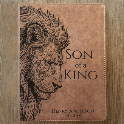 Personalized KJV Wide - Margin Bible, Son of a King Lion Design, Custom Engraved Name, Christian Gift, Baptism Gift, Bible Gift for Him - Religious Books - Aylev
