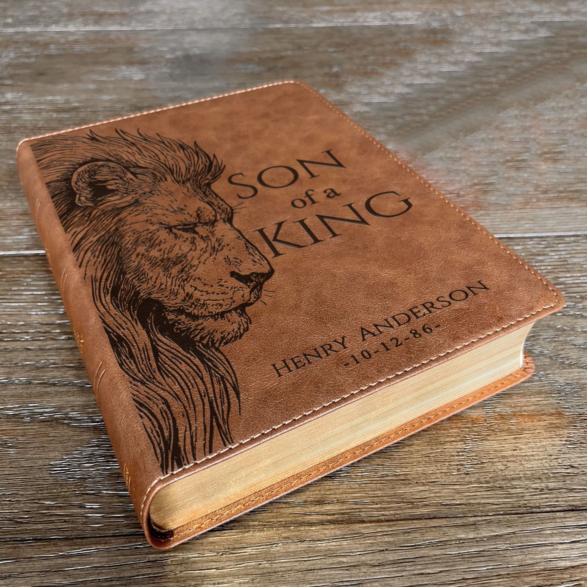 Personalized KJV Wide - Margin Bible, Son of a King Lion Design, Custom Engraved Name, Christian Gift, Baptism Gift, Bible Gift for Him - Religious Books - Aylev