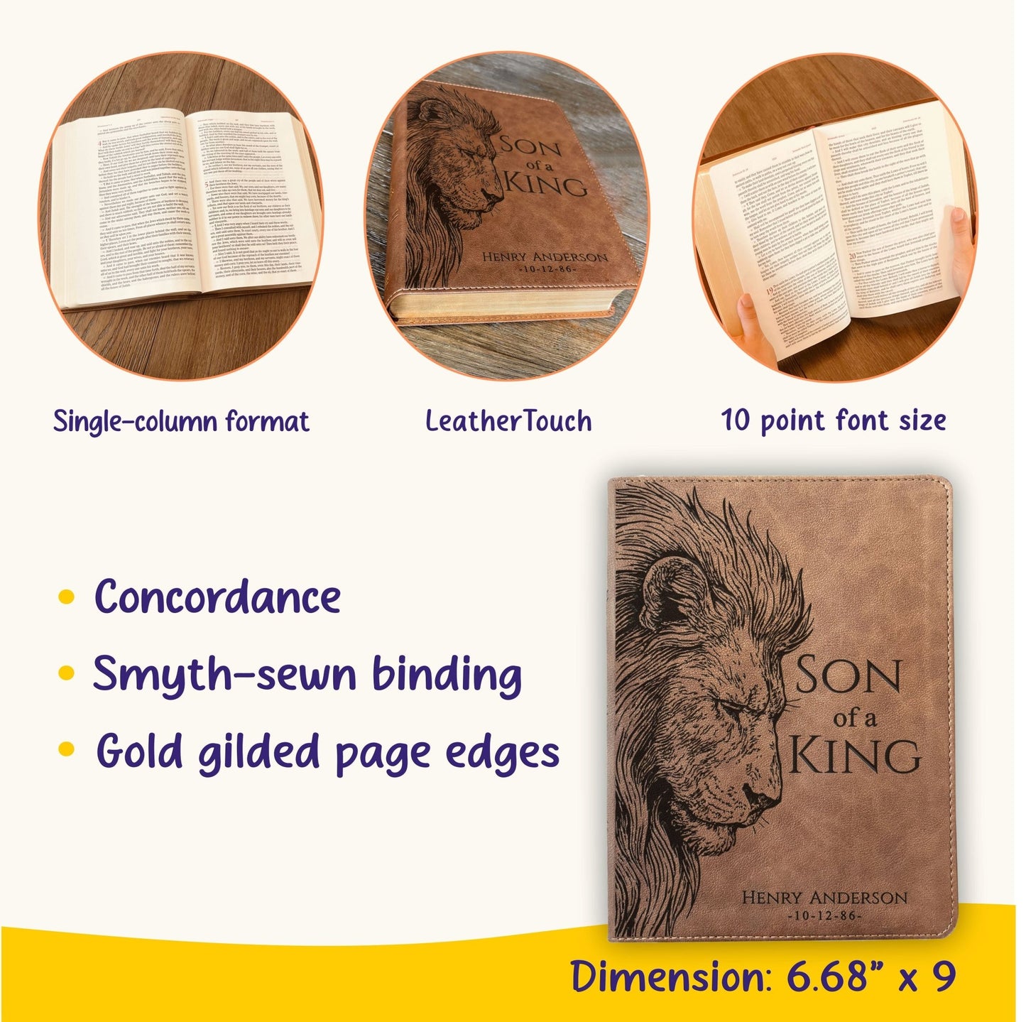 Personalized KJV Wide - Margin Bible, Son of a King Lion Design, Custom Engraved Name, Christian Gift, Baptism Gift, Bible Gift for Him - Religious Books - Aylev