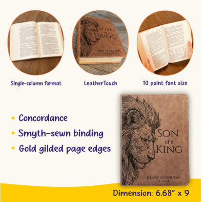 Personalized KJV Wide - Margin Bible, Son of a King Lion Design, Custom Engraved Name, Christian Gift, Baptism Gift, Bible Gift for Him - Religious Books - Aylev