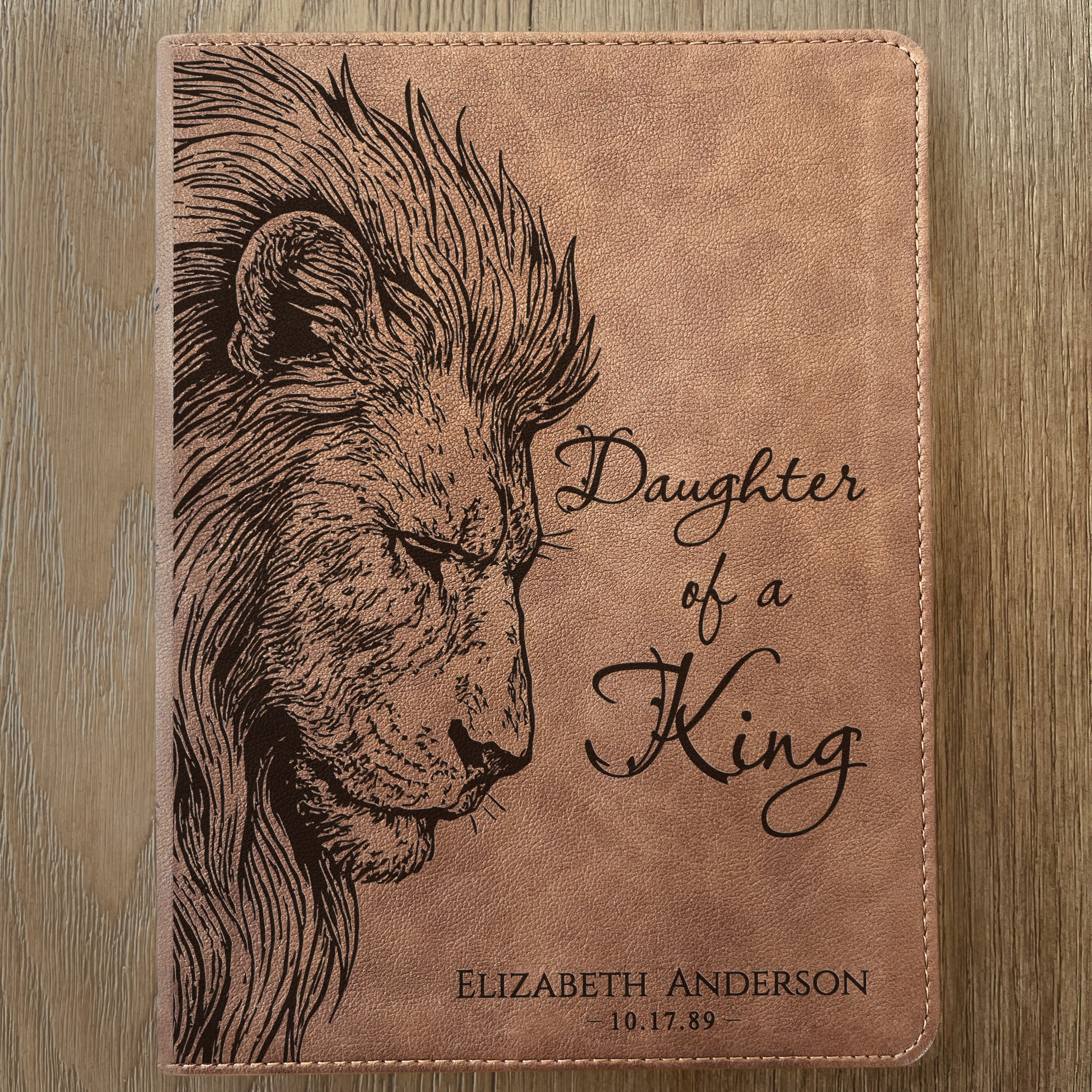 Personalized KJV Wide-Margin Bible, Daughter of a King Lion Design, Custom Engraved Name, Christian Gift, Baptism Gift, Bible Gift for Her