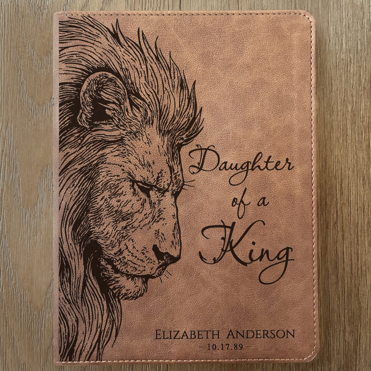 Personalized KJV Wide-Margin Bible, Daughter of a King Lion Design, Custom Engraved Name, Christian Gift, Baptism Gift, Bible Gift for Her