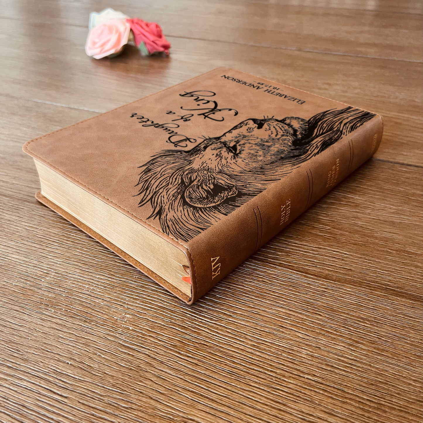 Personalized KJV Wide-Margin Bible, Daughter of a King Lion Design, Custom Engraved Name, Christian Gift, Baptism Gift, Bible Gift for Her