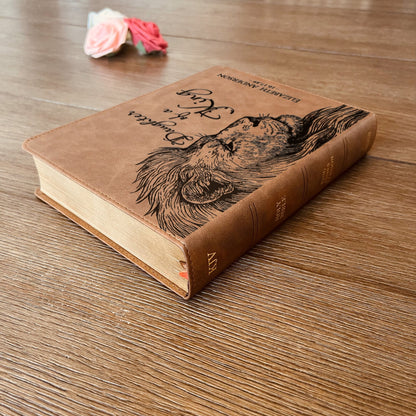 Personalized KJV Wide - Margin Bible, Daughter of a King Lion Design, Custom Engraved Name, Christian Gift, Baptism Gift, Bible Gift for Her - Religious Books - Aylev