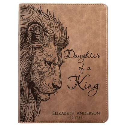 Personalized KJV Wide - Margin Bible, Daughter of a King Lion Design, Custom Engraved Name, Christian Gift, Baptism Gift, Bible Gift for Her - Religious Books - Aylev