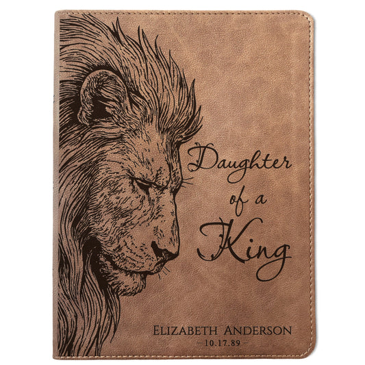 Personalized KJV Wide-Margin Bible, Daughter of a King Lion Design, Custom Engraved Name, Christian Gift, Baptism Gift, Bible Gift for Her