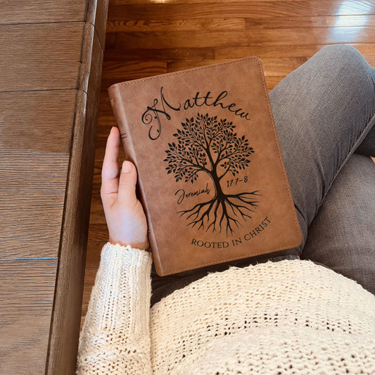 Personalized KJV Wide-Margin Bible, Custom Engraved Name, Rooted in Christ Tree Design, Christian Gift, Bible Gifts for Her, Gifts for Him