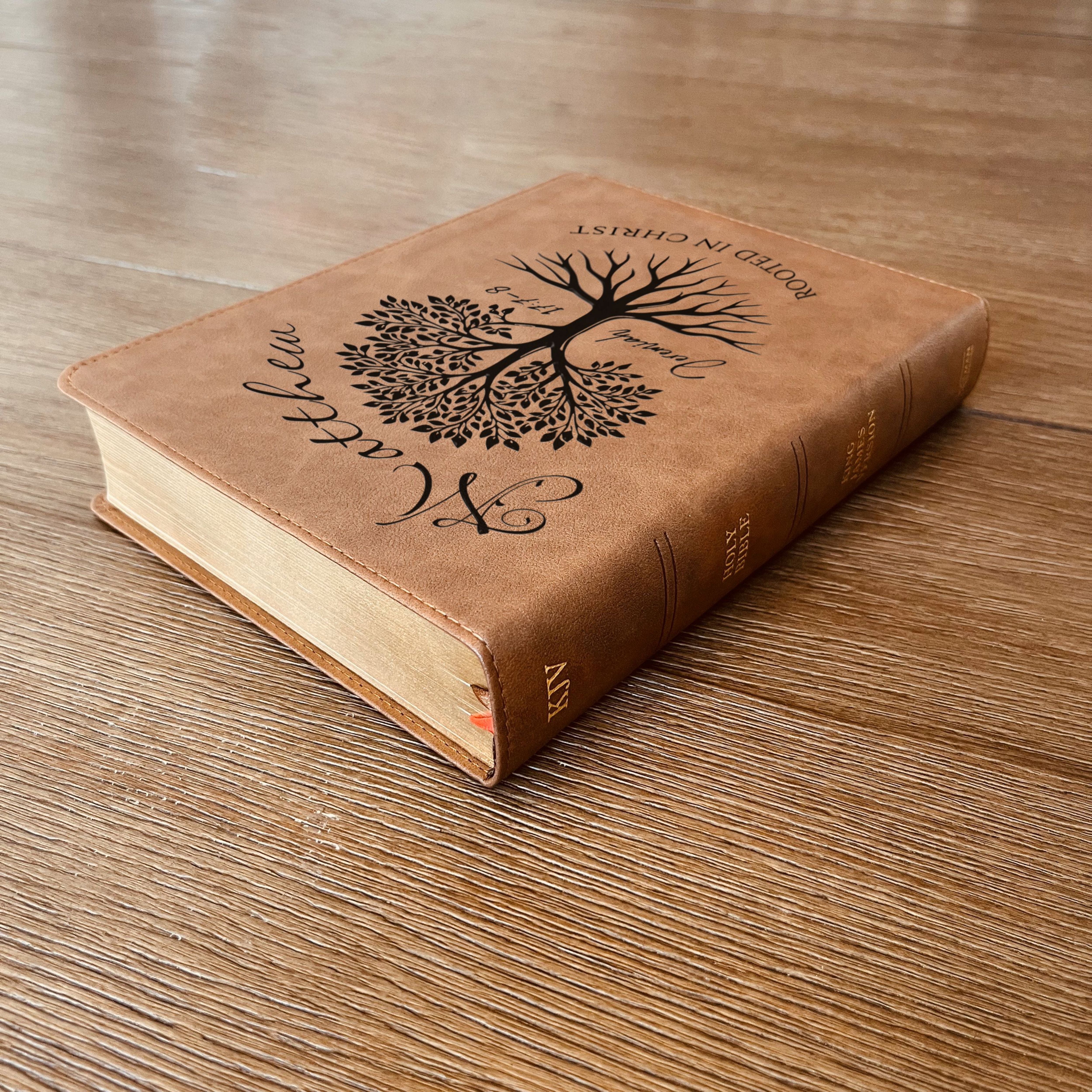 Personalized KJV Wide-Margin Bible, Custom Engraved Name, Rooted in Christ Tree Design, Christian Gift, Bible Gifts for Her, Gifts for Him
