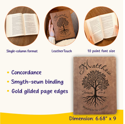 Personalized KJV Wide - Margin Bible, Custom Engraved Name, Rooted in Christ Tree Design, Christian Gift, Bible Gifts for Her, Gifts for Him - Religious Books - Aylev