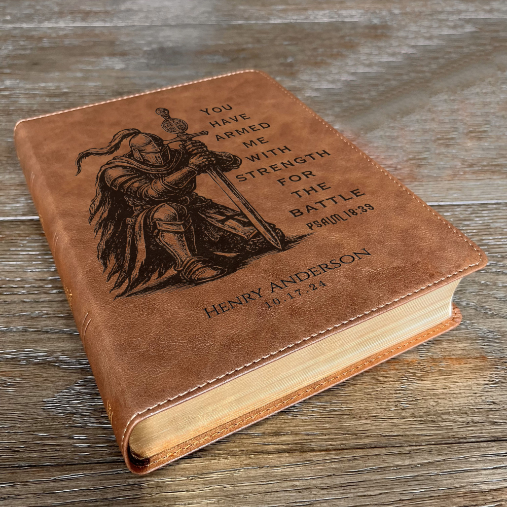 Personalized Bible for Men, KJV Wide-Margin Bible, Custom Bible Engraved Name, Knight Warrior Design, Christian Gift, Bible Gifts for Him