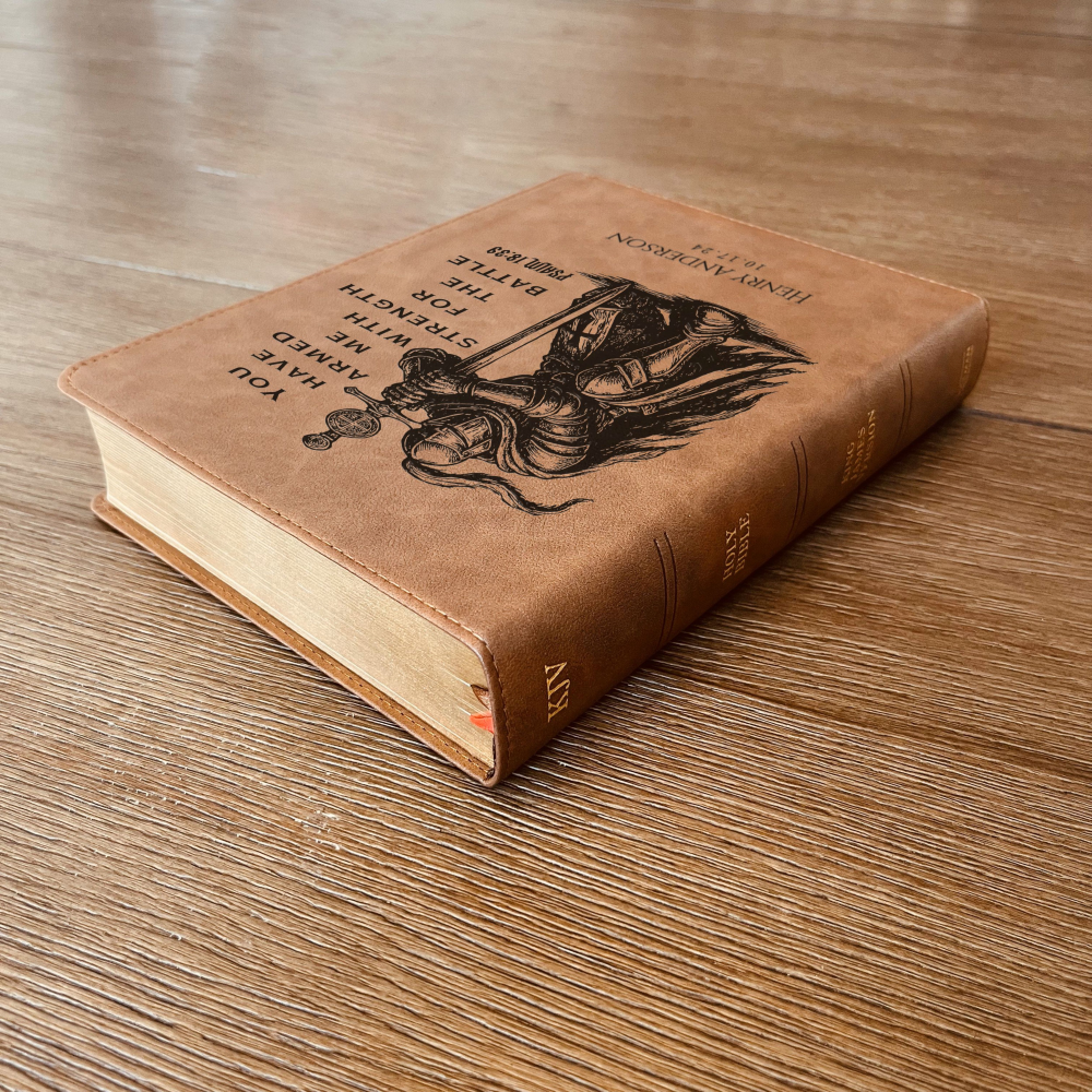 Personalized Bible for Men, KJV Wide-Margin Bible, Custom Bible Engraved Name, Knight Warrior Design, Christian Gift, Bible Gifts for Him