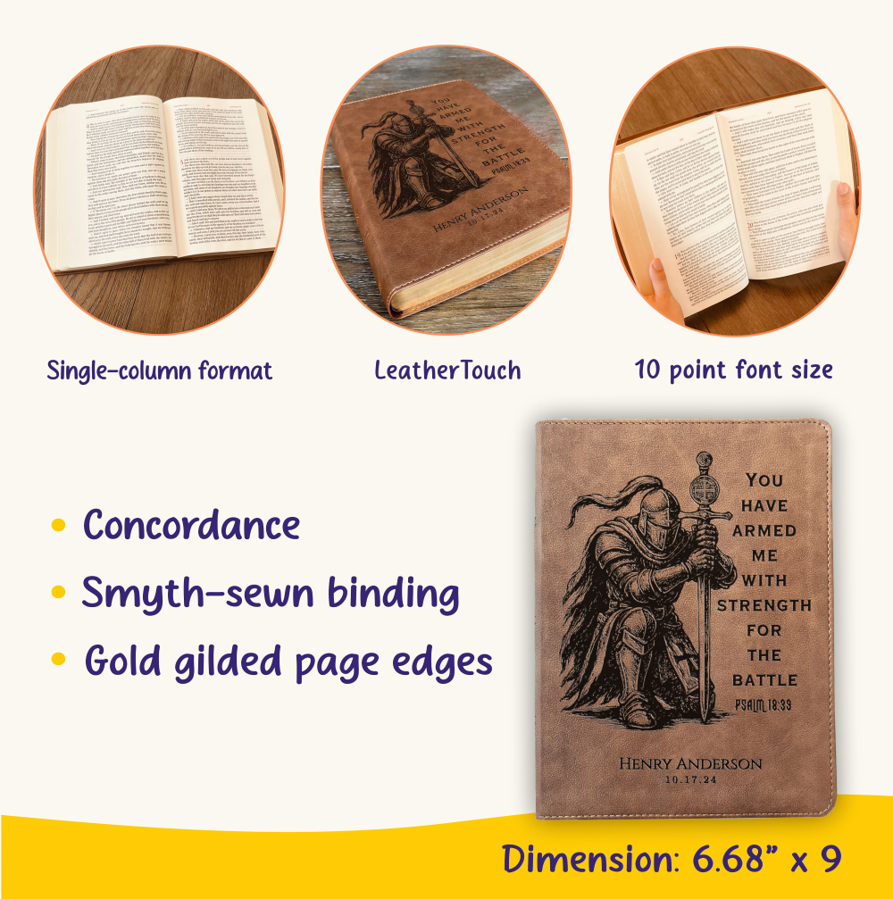 Personalized Bible for Men, KJV Wide-Margin Bible, Custom Bible Engraved Name, Knight Warrior Design, Christian Gift, Bible Gifts for Him