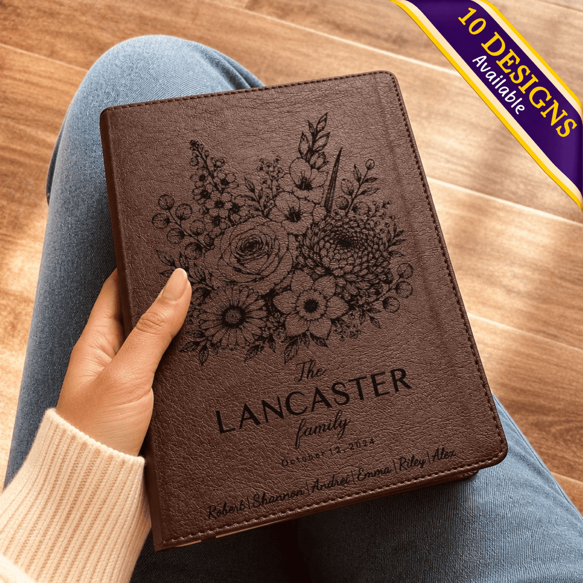 Personalized ESV Family Bible, Custom Engraved Name, Birth Month Flower Bouquet, Single Column Journaling Bible, Wedding Christian Gift - Religious Books - Aylev