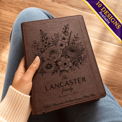 Personalized ESV Family Bible, Custom Engraved Name, Birth Month Flower Bouquet, Single Column Journaling Bible, Wedding Christian Gift - Religious Books - Aylev