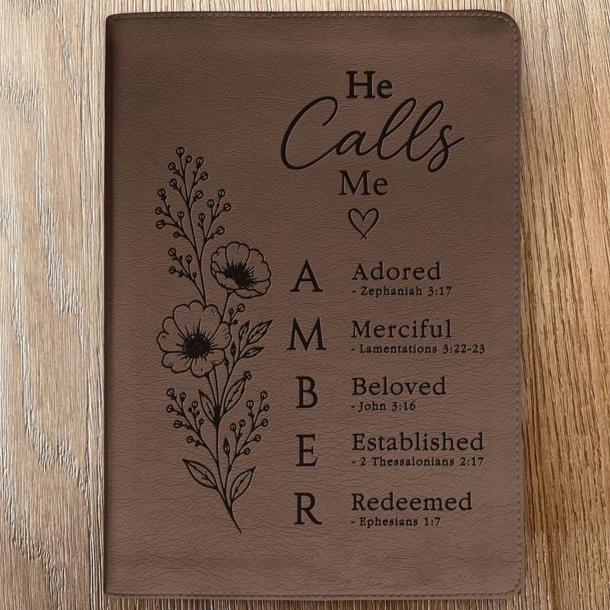 Personalized ESV Single Column Journaling Bible, Custom Engraved Acrostic Name with Verse Reference, He Calls Me Floral Design, Gift for Her - Religious Books - Aylev