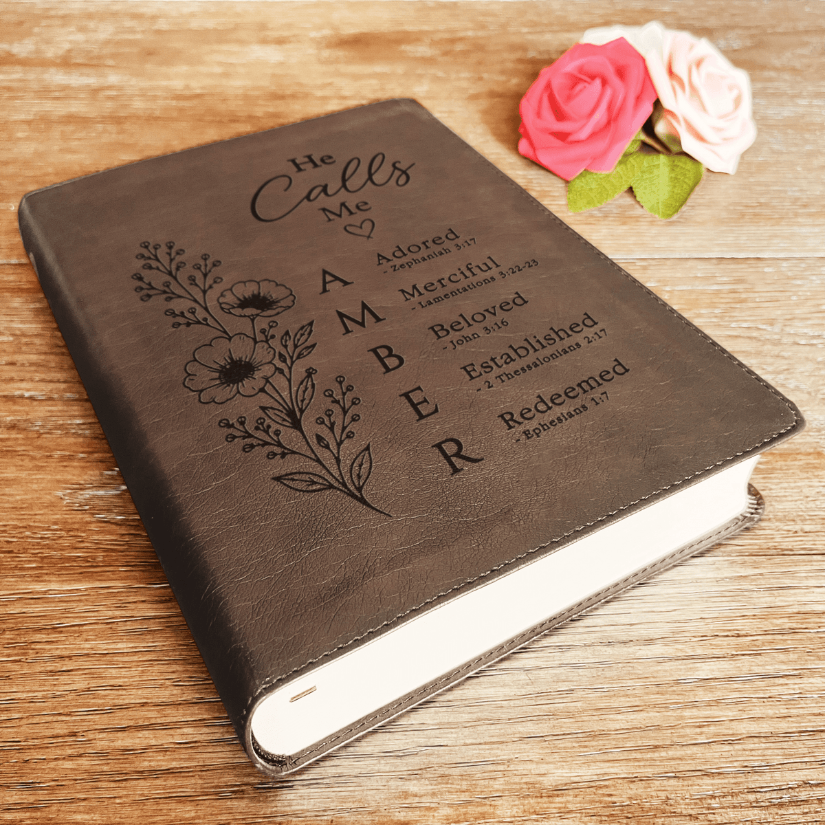 Personalized ESV Single Column Journaling Bible, Custom Engraved Acrostic Name with Verse Reference, He Calls Me Floral Design, Gift for Her - Religious Books - Aylev