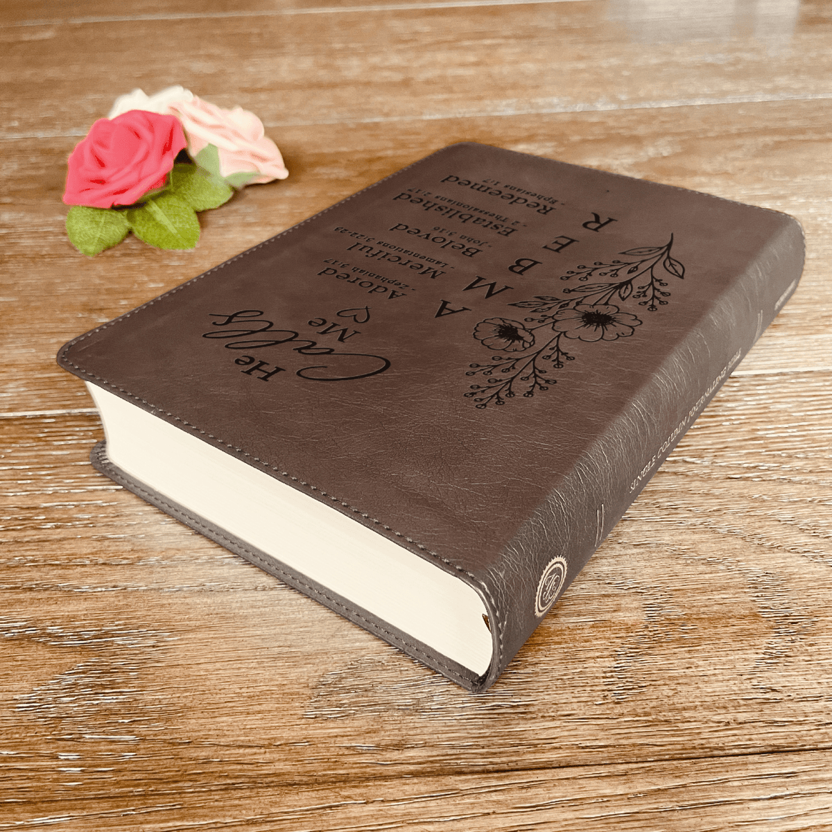 Personalized ESV Single Column Journaling Bible, Custom Engraved Acrostic Name with Verse Reference, He Calls Me Floral Design, Gift for Her - Religious Books - Aylev