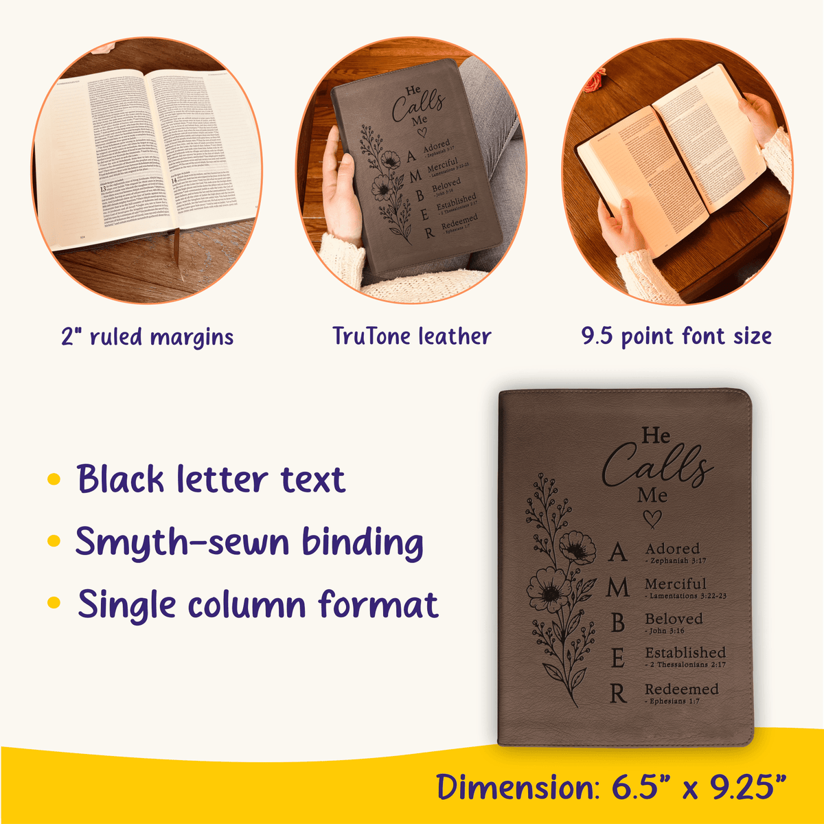 Personalized ESV Single Column Journaling Bible, Custom Engraved Acrostic Name with Verse Reference, He Calls Me Floral Design, Gift for Her - Religious Books - Aylev