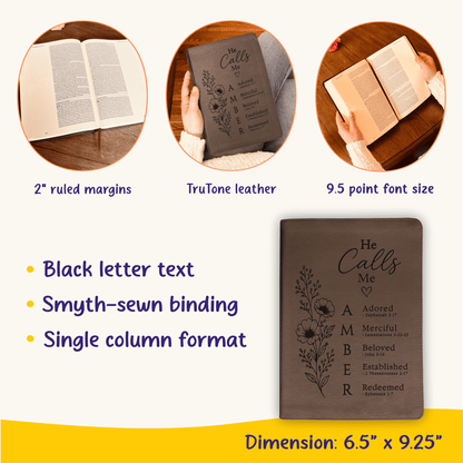 Personalized ESV Single Column Journaling Bible, Custom Engraved Acrostic Name with Verse Reference, He Calls Me Floral Design, Gift for Her - Religious Books - Aylev