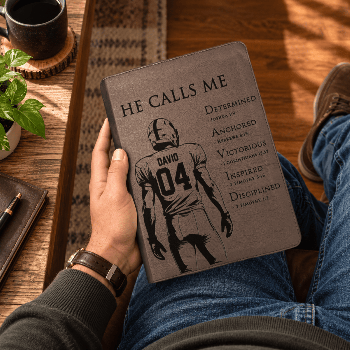 Personalized ESV Journaling Bible, Custom Engraved Acrostic Name with Verse Reference, Christian Sports Gift for Football Players - Religious Books - Aylev