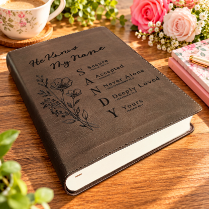 Personalized ESV Single Column Journaling Bible, Custom Engraved Acrostic Name with Verse Reference, Floral Design, Bible Gift for Her - Religious Books - Aylev