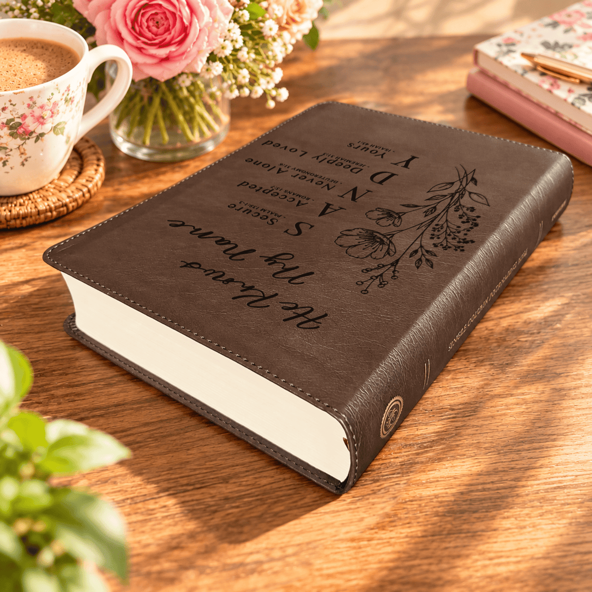 Personalized ESV Single Column Journaling Bible, Custom Engraved Acrostic Name with Verse Reference, Floral Design, Bible Gift for Her - Religious Books - Aylev