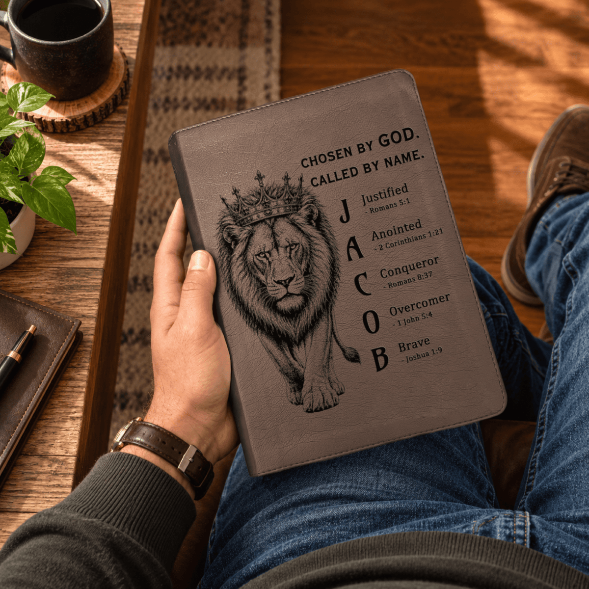 Personalized ESV Journaling Bible, Custom Engraved Acrostic Name with Verse Reference, Lion Design, Christian Bible Gift for Him - Religious Books - Aylev