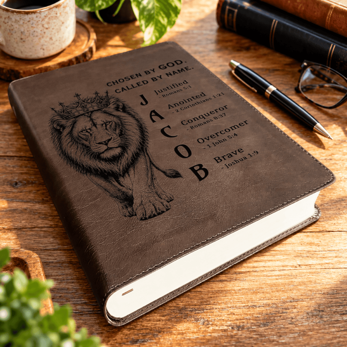 Personalized ESV Journaling Bible, Custom Engraved Acrostic Name with Verse Reference, Lion Design, Christian Bible Gift for Him - Religious Books - Aylev