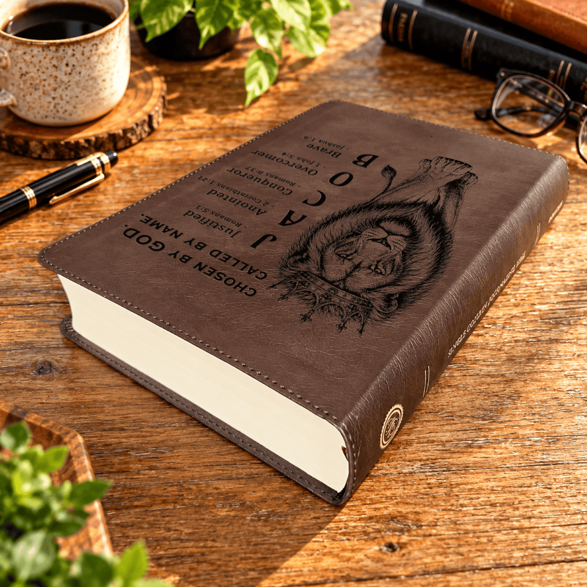 Personalized ESV Journaling Bible, Custom Engraved Acrostic Name with Verse Reference, Lion Design, Christian Bible Gift for Him - Religious Books - Aylev