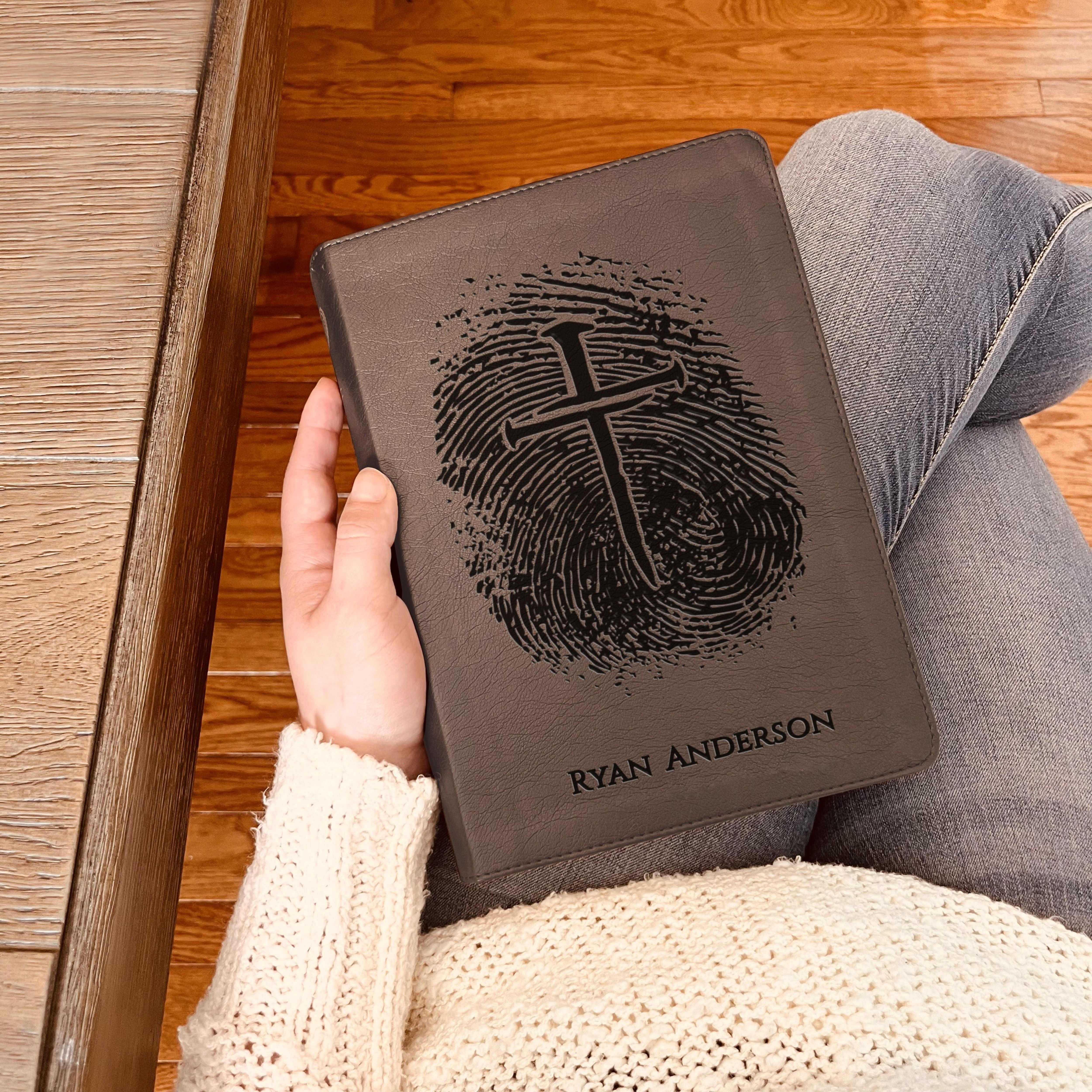 Personalized ESV Bible, Custom Engraved Fingerprint & Cross Bible with Name, ESV Journaling Bible, Gift for Baptism, Wedding, Confirmation