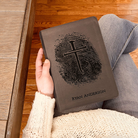 Personalized ESV Bible, Custom Engraved Fingerprint & Cross Bible with Name, ESV Journaling Bible, Gift for Baptism, Wedding, Confirmation