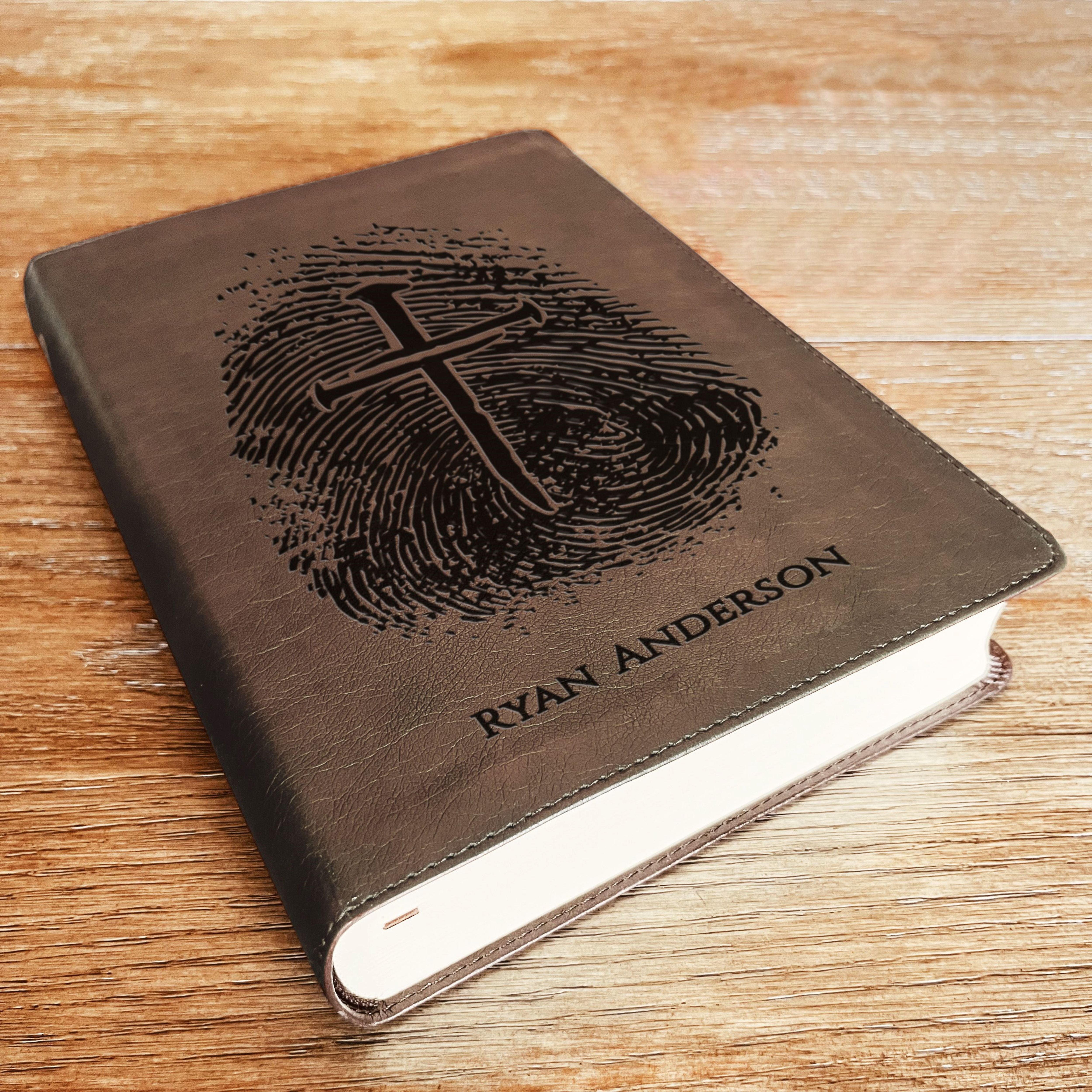 Personalized ESV Bible, Custom Engraved Fingerprint & Cross Bible with Name, ESV Journaling Bible, Gift for Baptism, Wedding, Confirmation