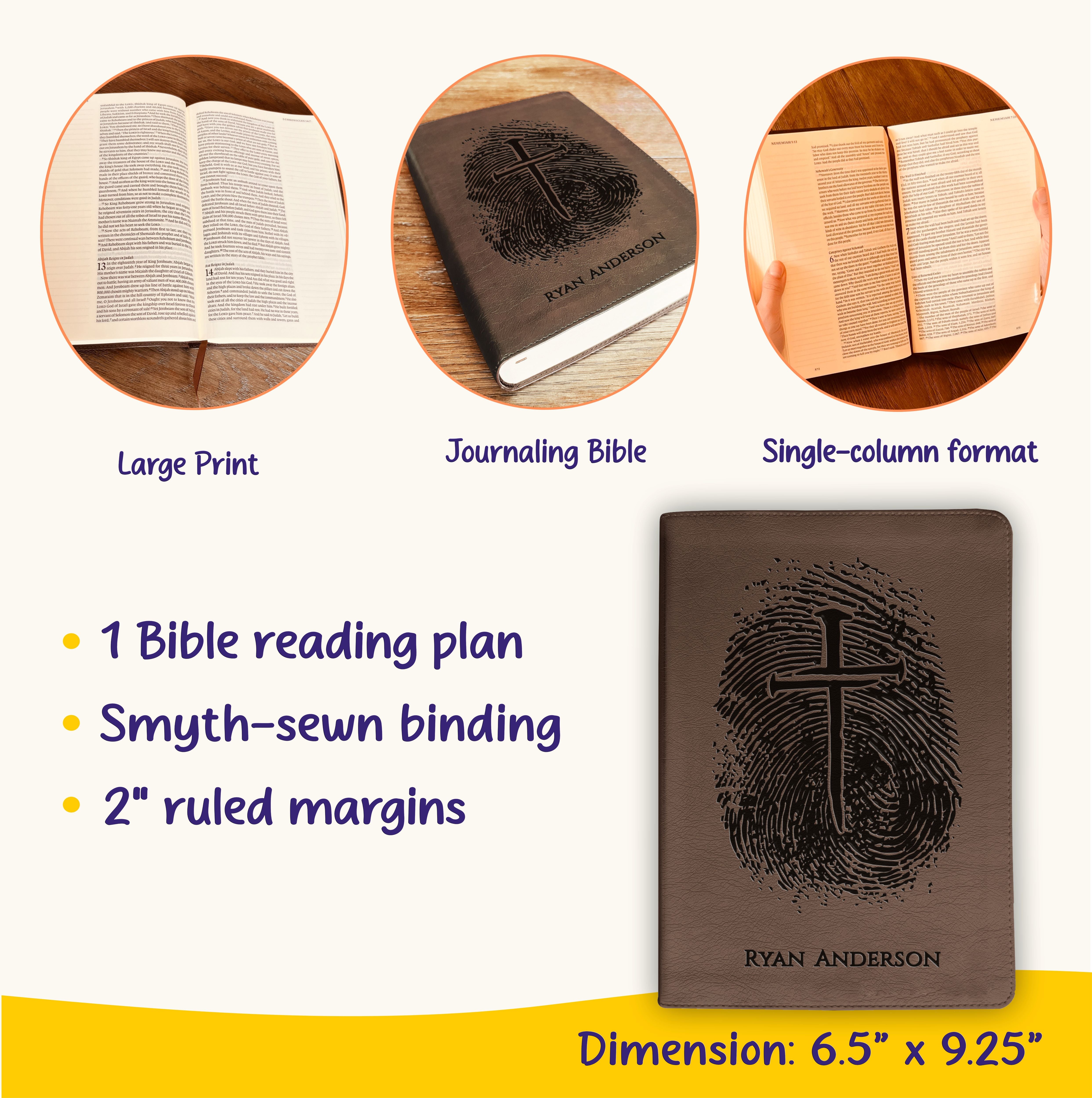 Personalized ESV Bible, Custom Engraved Fingerprint & Cross Bible with Name, ESV Journaling Bible, Gift for Baptism, Wedding, Confirmation