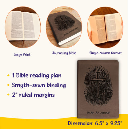 Personalized ESV Bible, Custom Engraved Fingerprint & Cross Bible with Name, ESV Journaling Bible, Gift for Baptism, Wedding, Confirmation - Religious Books - Aylev
