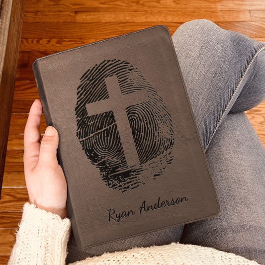 Personalized ESV Bible, Custom Engraved Fingerprint & Cross Bible with Name, ESV Journaling Bible, Gift for Baptism, Wedding, Confirmation (Copy)